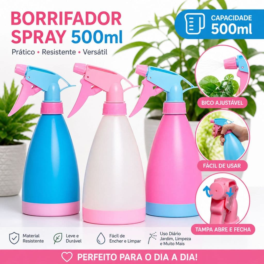 PULVERIZADOR/BORRIFADOR DE PLASTICO 500ML | CORES SORTIDAS