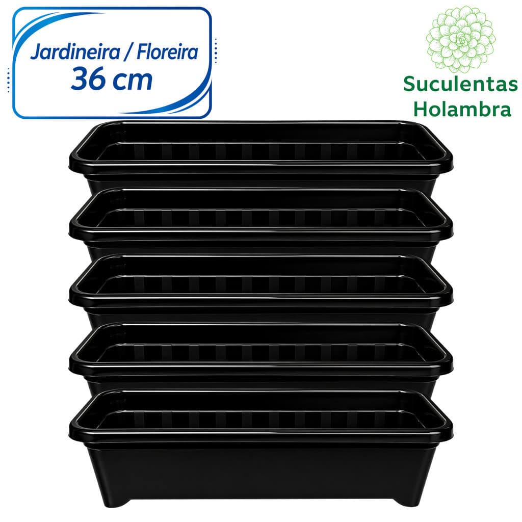 Kit 10 Vasos Jardineira Floreira Grande 36 cm 3 Litros – Cor Preta