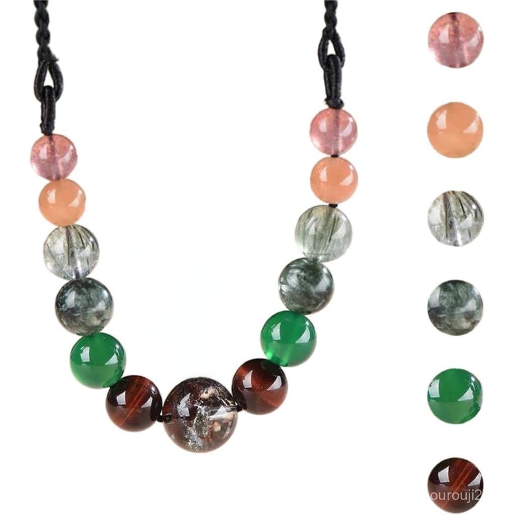 Colar de Equilíbrio dos Cinco Elementos Água e Madeira para Homens e Mulheres, Cristal Verde Natural de Obsidiana, Pinge
