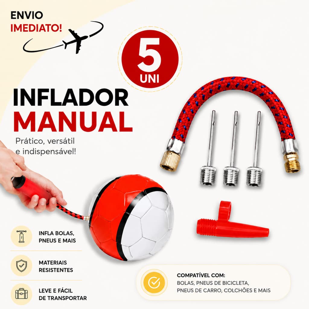 Bomba Manual Inflador Esportivo Com Agulhas e Mangueira Kit Completo * Envio Imediato *