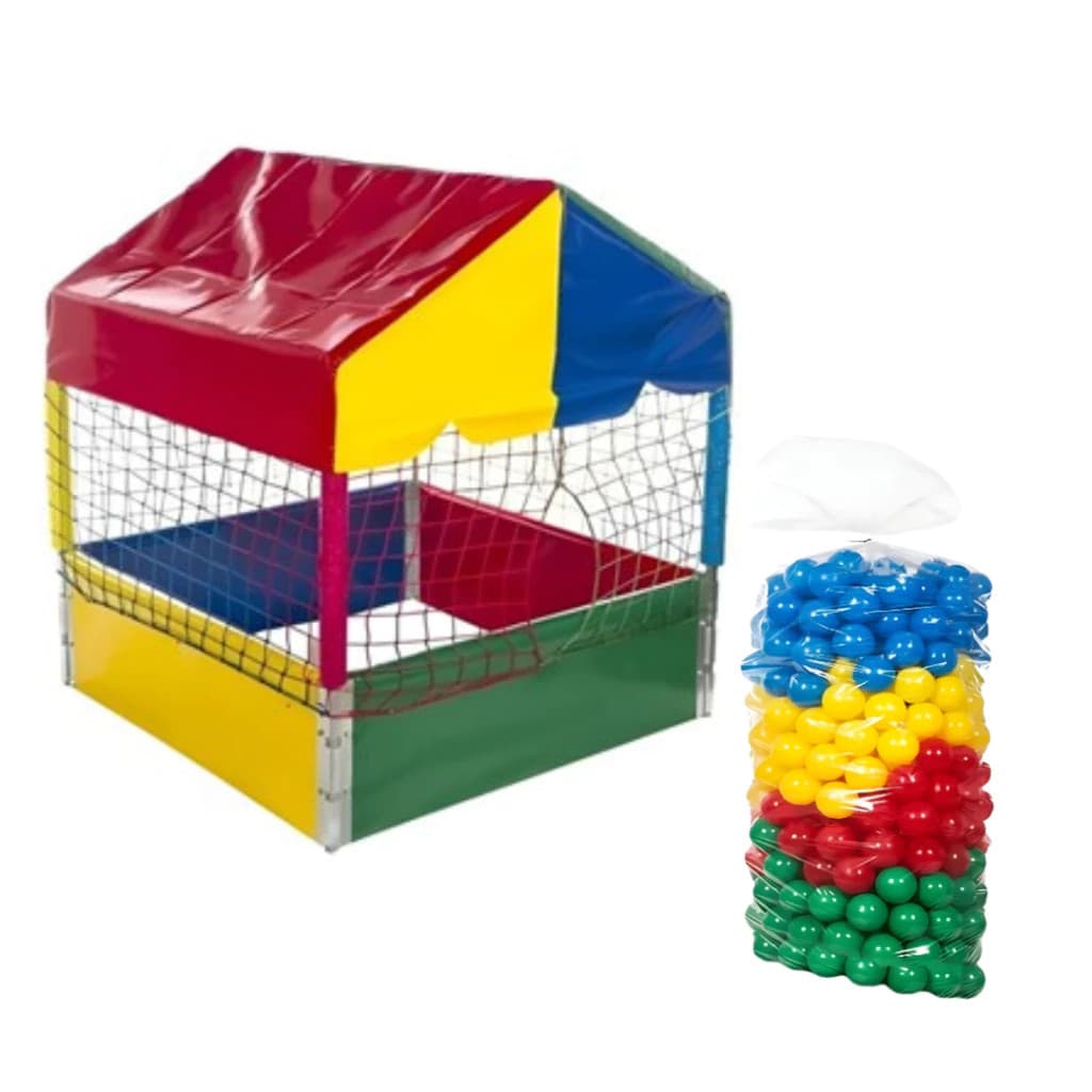 Piscina De Bolinhas Quadrada 1,00m Linha premium + kit com 200 Bolinhas Coloridas
