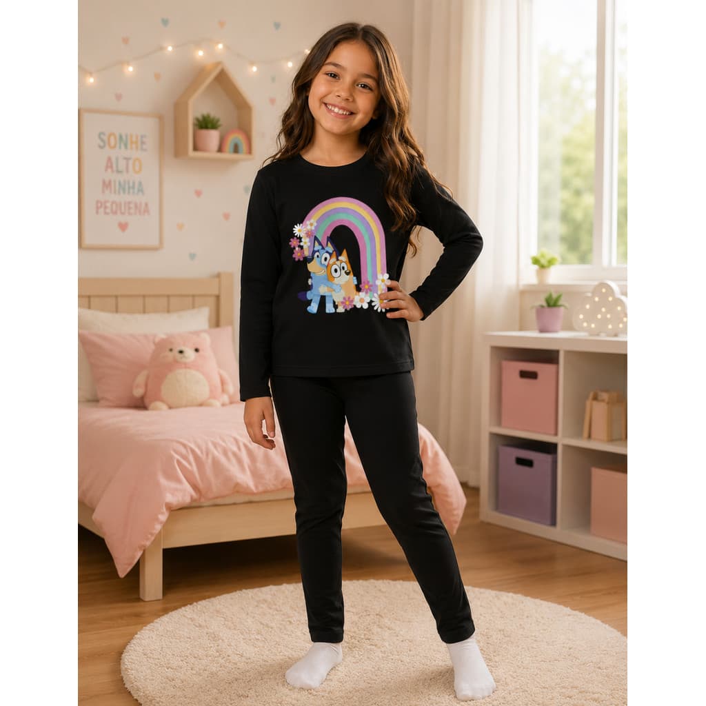 Conjunto Infantil Menina Bluey Blusa Manga Longa E Legging Conjunto meia estação Blusa Manga Longa e Calça Legging
