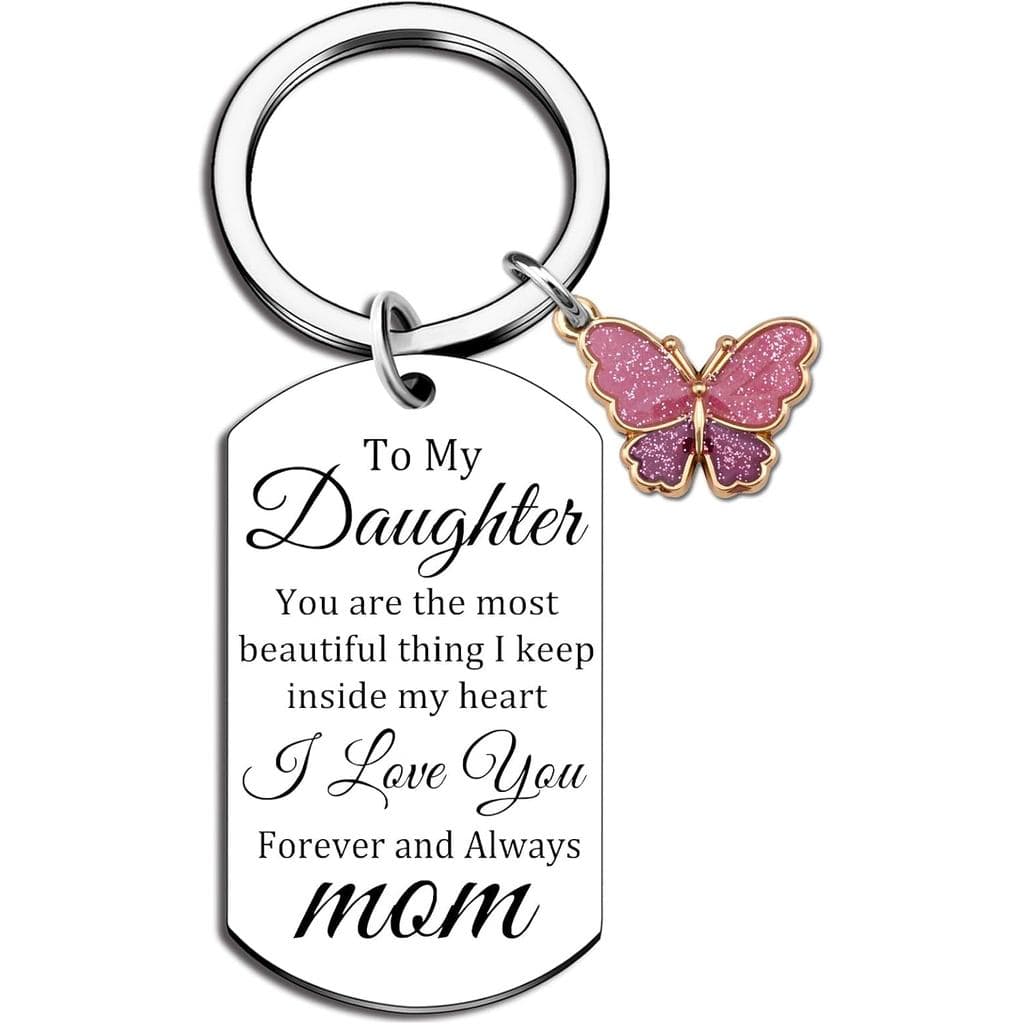 To My Daughter Keychain Gifts from Mom To My Daughter Keychain Butterfly Gift for Women Daughters Birthday Chri