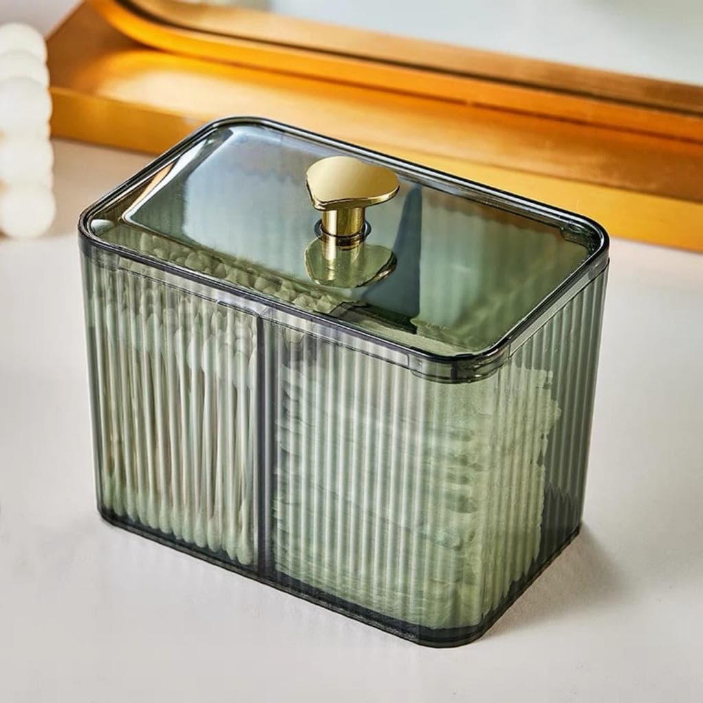 Dispensador de Cotonetes com 3 Compartimentos, Organizador de Bolas de Algodão e Cotonetes, Recipiente de Acrílico para