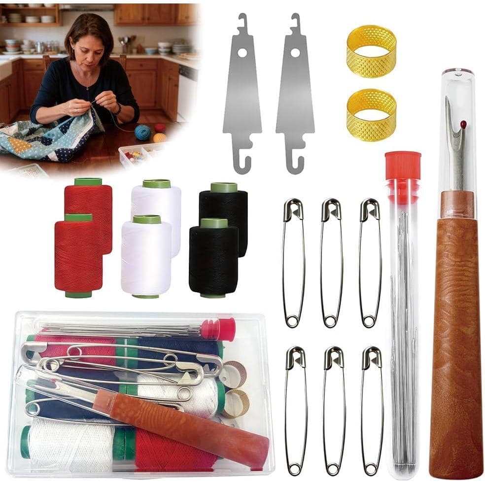 Kit de Agulhas de Costura de Aço com Olhal Grande - Kit de Costura Manual com 5 Tamanhos de Agulhas de Aço com Olhal Gra