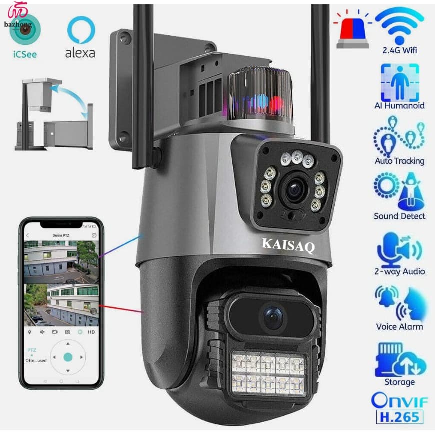 Câmera de segurança externa P11 Wi-Fi YOOSEE/ICSEE IP66 360° 4K 6MP com lente dupla e à prova d'água