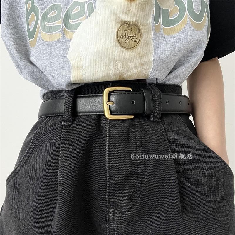 Design nicho pequeno cinto senhoras Jeans cinto feminino 2026 novo estilo calças cinto All-Match Retro decoração preto