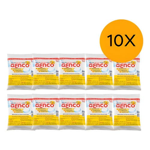 Kit 10 Pastilha De Cloro Multi Ação 3 Em 1 T-200 200g- Genco