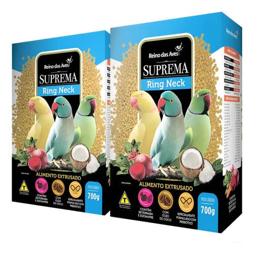 Kit 2 Un Ração Suprema Ring Neck Reino Das Aves 700g - ração passaros