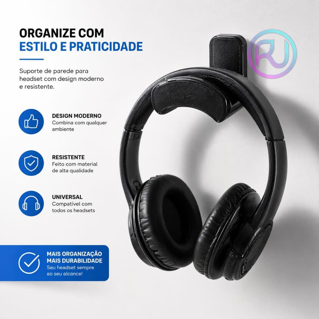 Suporte Fone De Ouvido Headset Gamer Parede Adesivo 3M Organizador Setup PC Home Office Universal