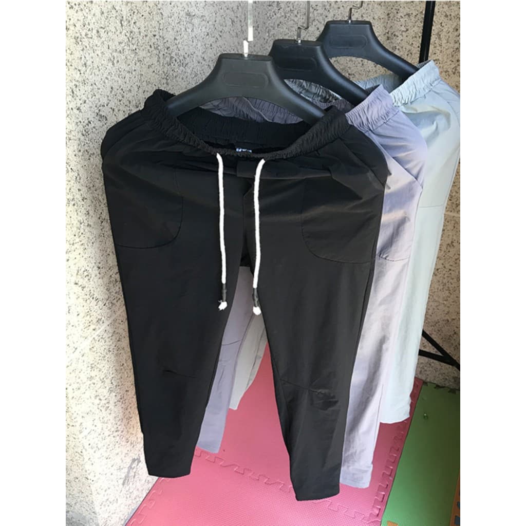 T calças de verão finas calças magras fino-ajuste versão coreana Tie-up na moda All-match calças casuais masculinas verã