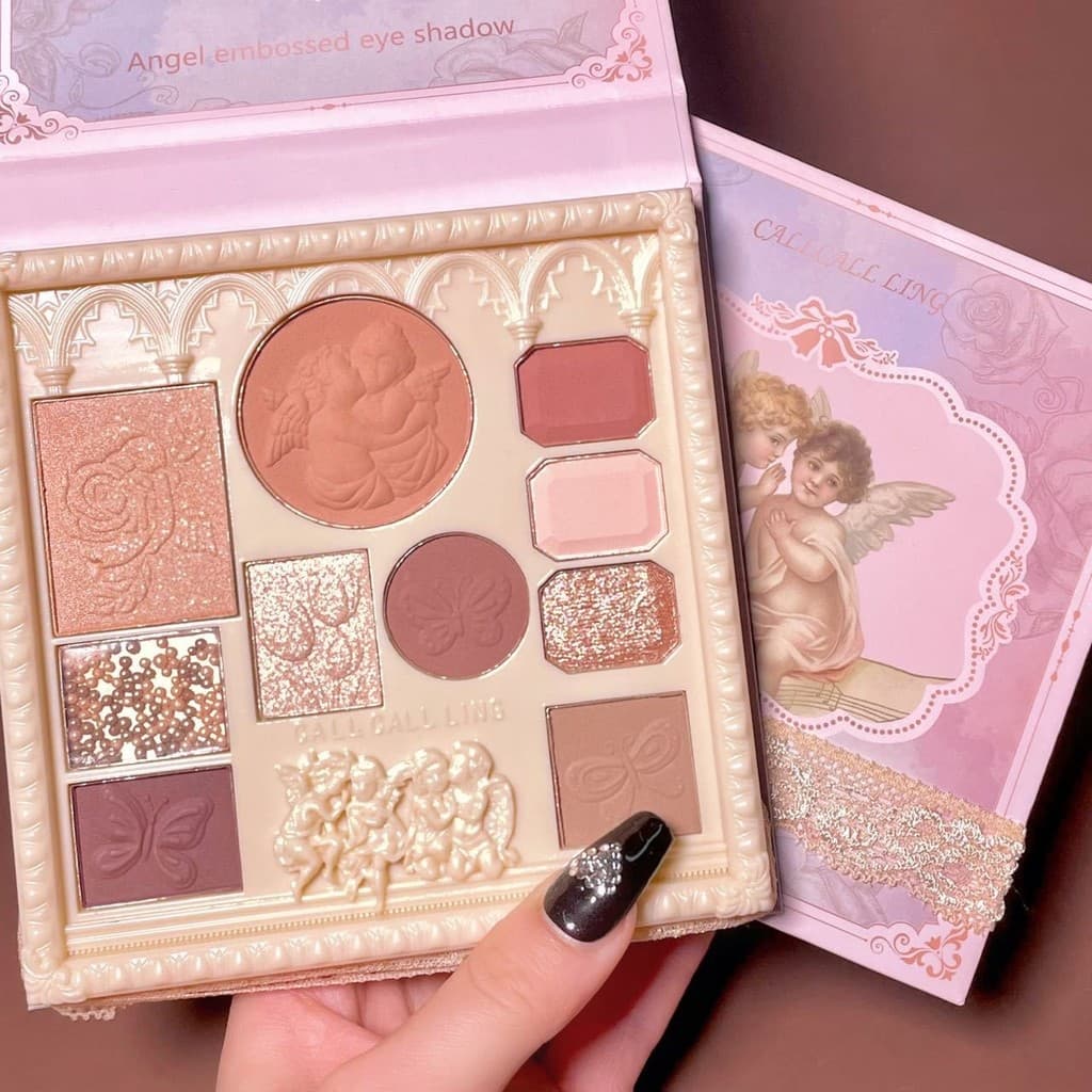 Paleta de sombras de anjo em relevo, luz diária, maquiagem, Blush, iluminador, estilo tudo-em-um, paleta de sombras trid