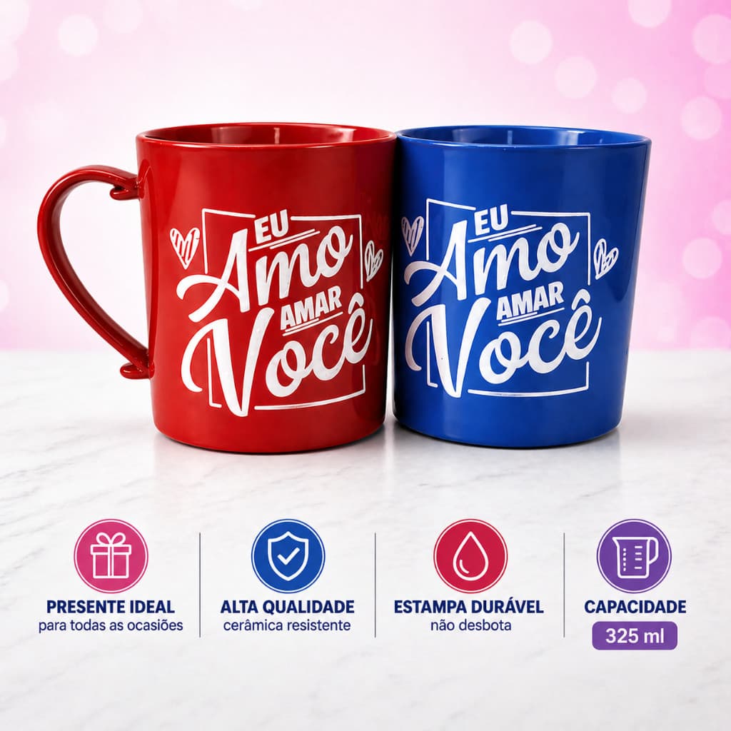 Kit 05 10 20 Canecas Eu Amo Amar Você Presente Casal Namorados Plástico 400ml