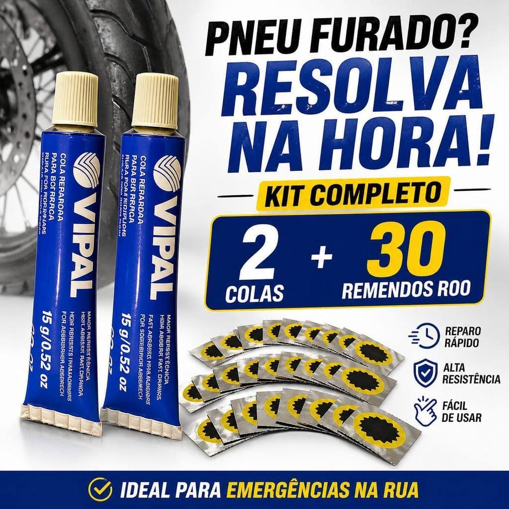 30 Remendos R-00 + Cola Vipal CB-01 | Reparo de Pneu Bicicleta e Moto ‍️Original