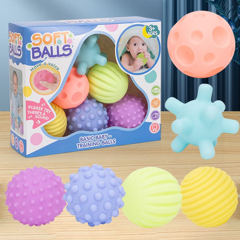 Bolas De Dentição Sensoriais Para Bebês 3M + , Brinquedos Texturizados De Silicone Macio Com Som Estridente