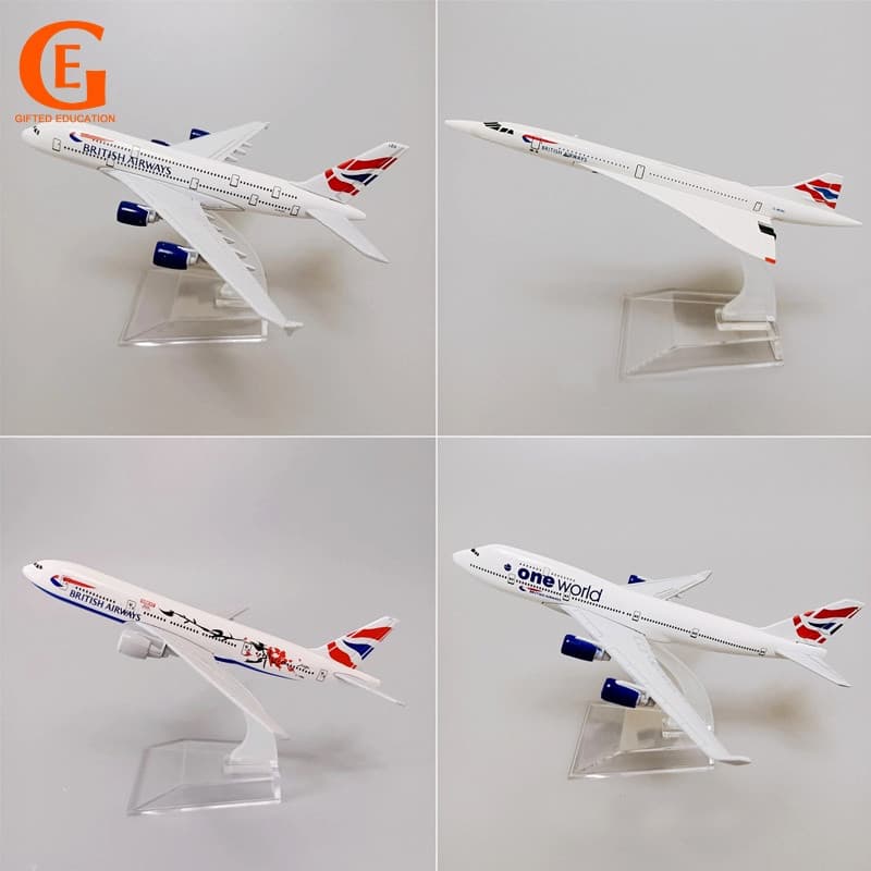 Modelo De Avião Airbus 380 Avião British Concord Virgin Atlânc Boeing 747 B777 Diecast Modelo De Aeronave 16CM