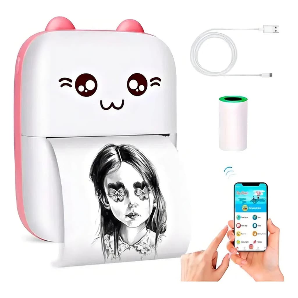 Impressora Térmica Portátil Atena Bluetooth Rosa 200dpi Fotos