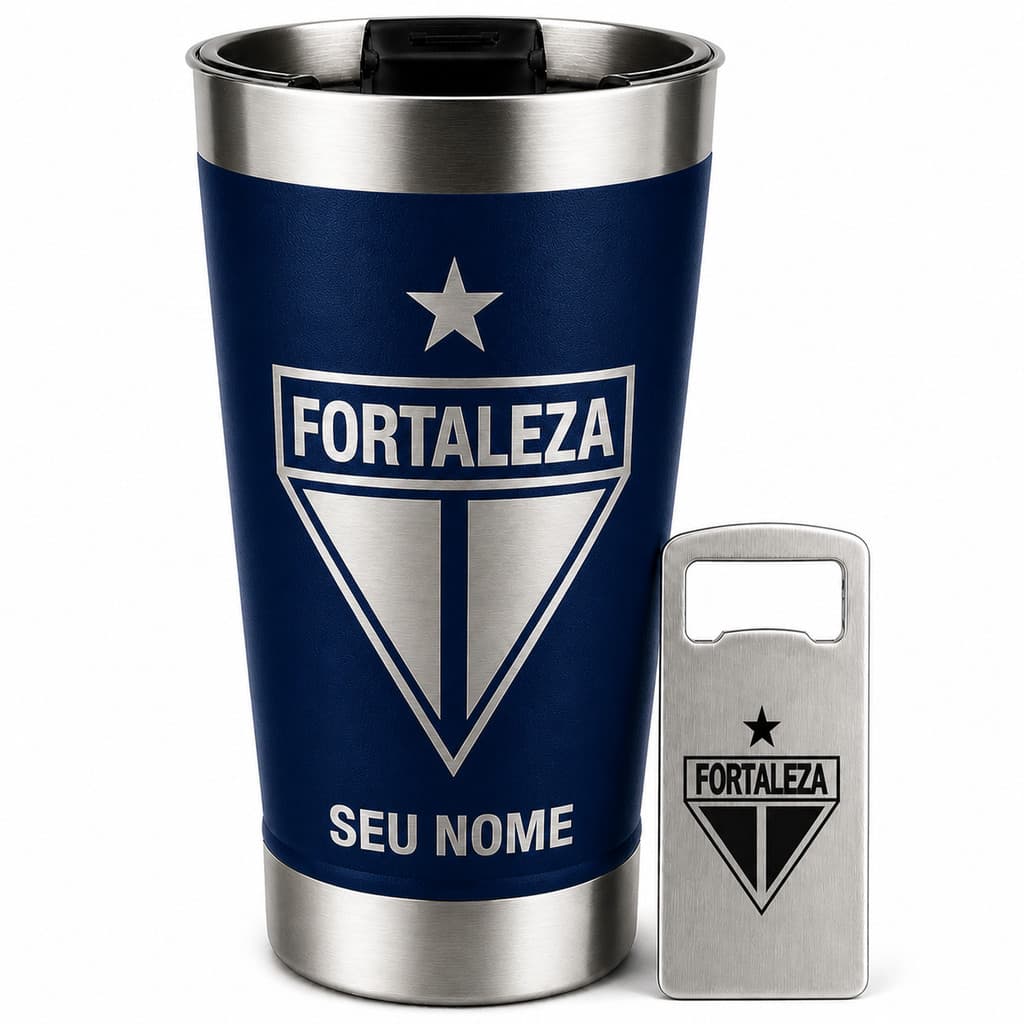Copo Térmico AZUL MARINHO Fortaleza 473ml Personalizado Nome Inox Tampa e Abridor Presente Torcedor Leão Envio 24hs