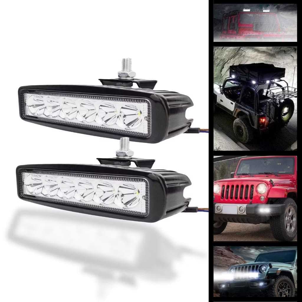 Farol Milha Auxiliar Barra Universal LUZ FORTE 6 Leds 18w/12V a Prova D´agua Off Road Moto - Carro - Bicicleta