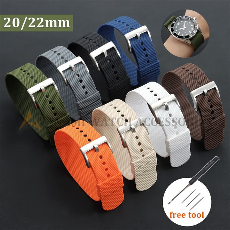 Pulseira De Relógio De Silicone De 20mm 22mm , Peça Única , NATO , À Prova D'água , Esportivo , Respirável , Macia , Sub