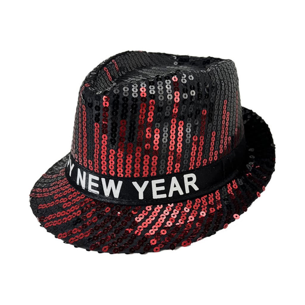 Chapéu de Lantejoulas Brilhantes de Feliz Ano Novo - Boné Jazz Preto para Festas