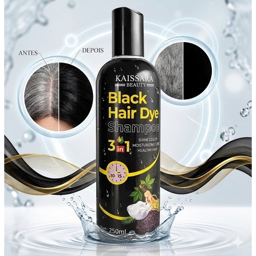 Shampoo escurecedor de cabelo 3 em 1 - 250ML/500ml TINTURA COR PRETO