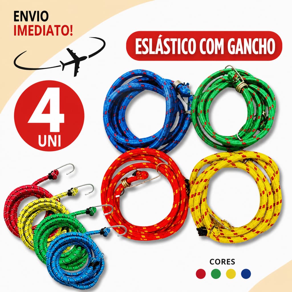 Kit 4 Cordas Elásticas 1,5m 8mm com Gancho Moto Bagageiro Amarração Carga * Envio Imediato *