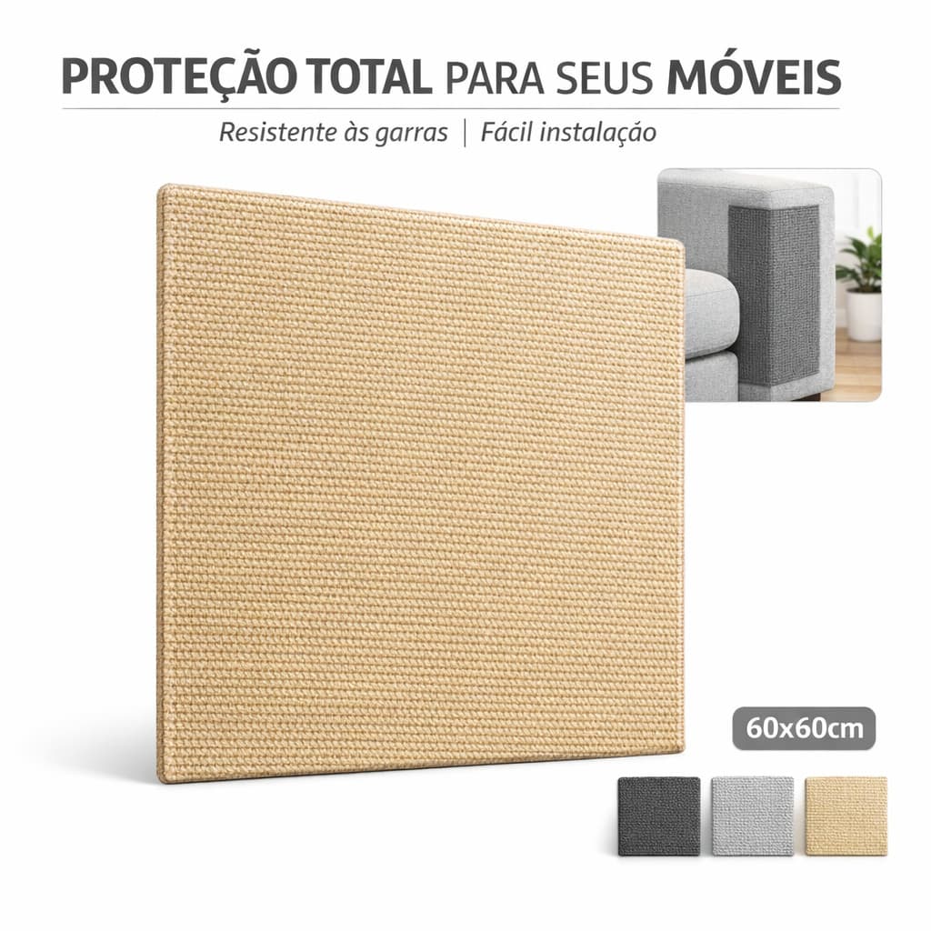 Arranhador Adesivo para Gatos Bege 60x60cm Proteção para Móveis Sofá Fácil Instalação Resistente