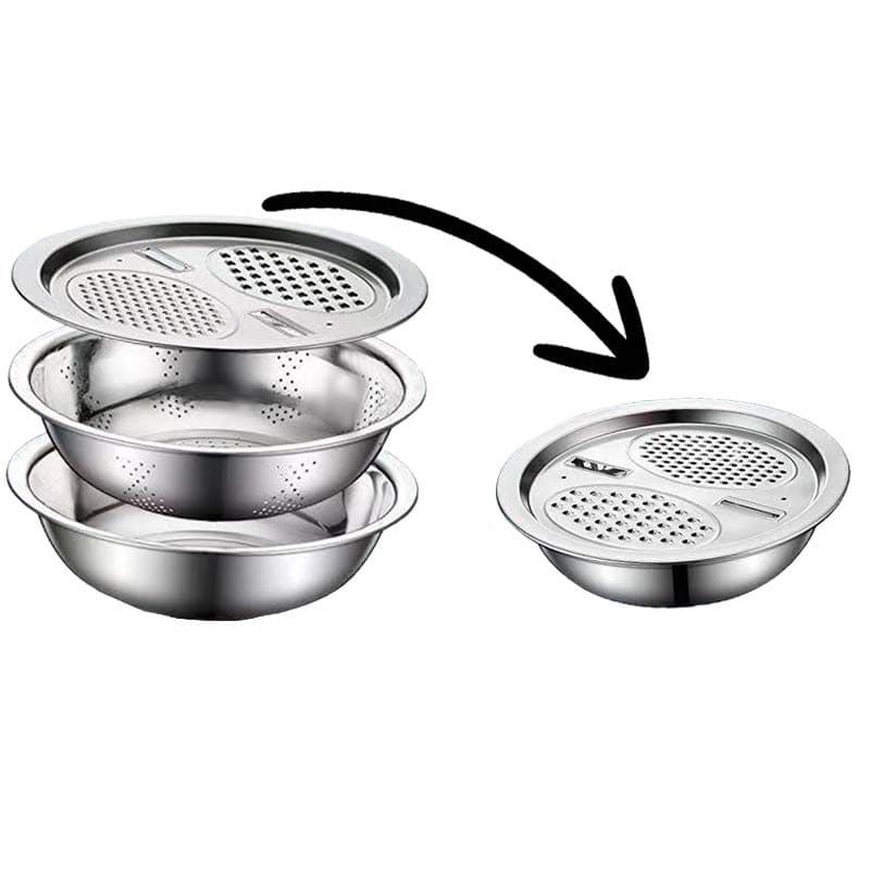 Kit 3 Em 1 Ralador Fatiador Escorredor Bacia Legumes Queijo Manual Tigela Cozinha Prática