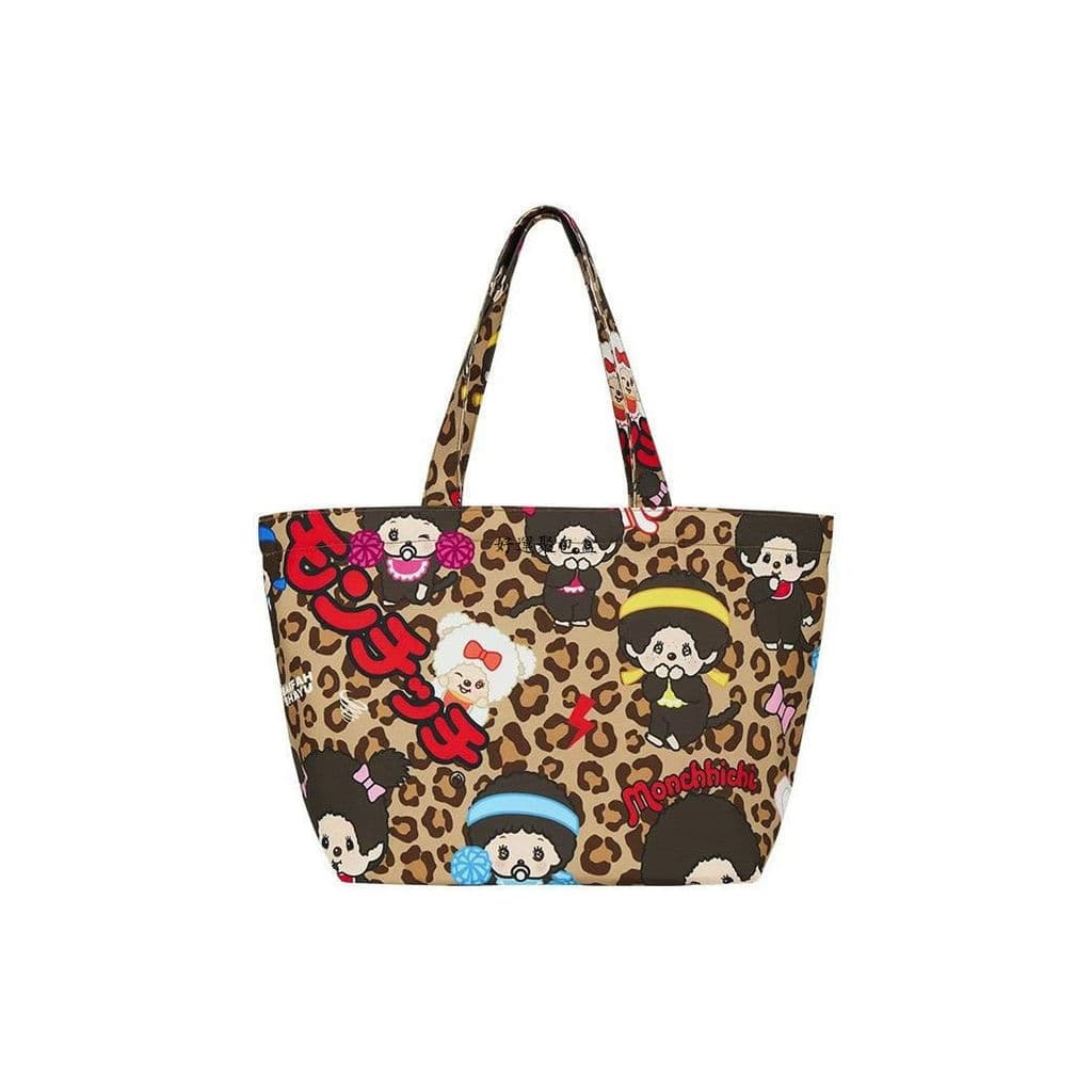 Bolsa de macaco com estampa de leopardo, bolsa de lona aberta Casual, bolsa para mamãe, transporte de mão, bonito desenh