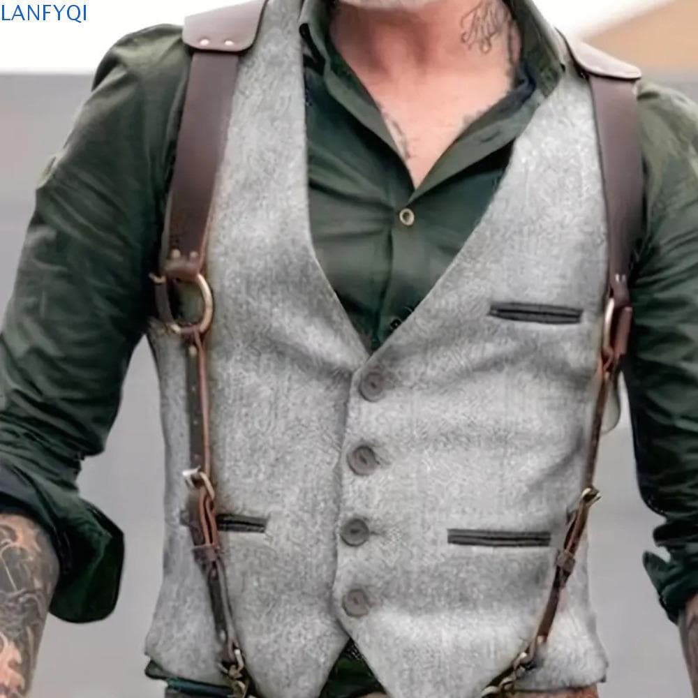 LANFYQI Cinto Masculino , Modelador De Peito Ajustável , Suspensórios De Espartilho Colete Gótico De Couro PU