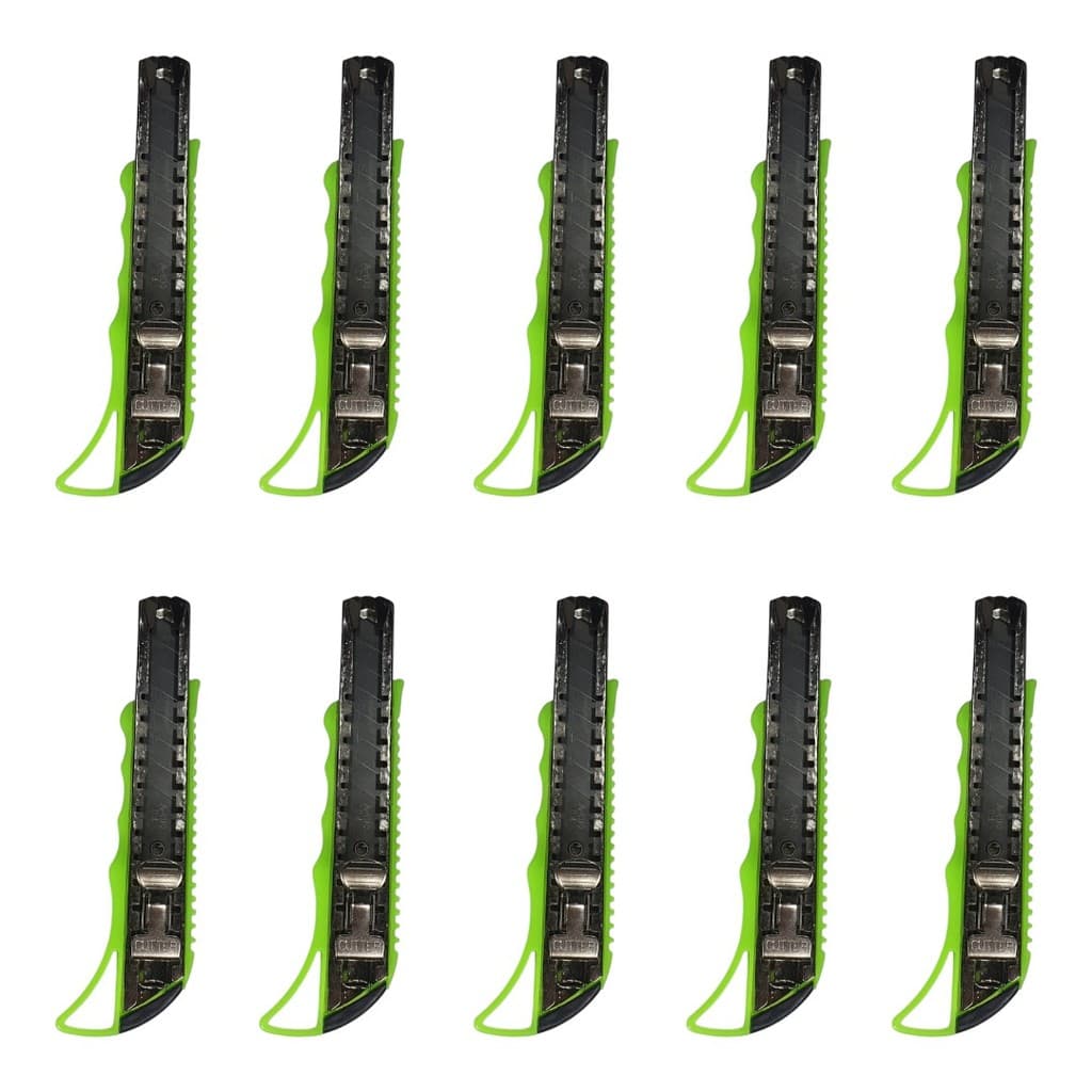 Kit Com 10 Unidades Estilete Verde Profissional Resistente Corte Preciso Papel Plástico Papelão