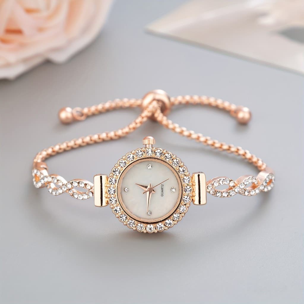 Relógio de Pulso Feminino Analógico de Quartzo com Pulseira de Strass de Luxo e Mostrador Elegante em Cores do Arco-Íris