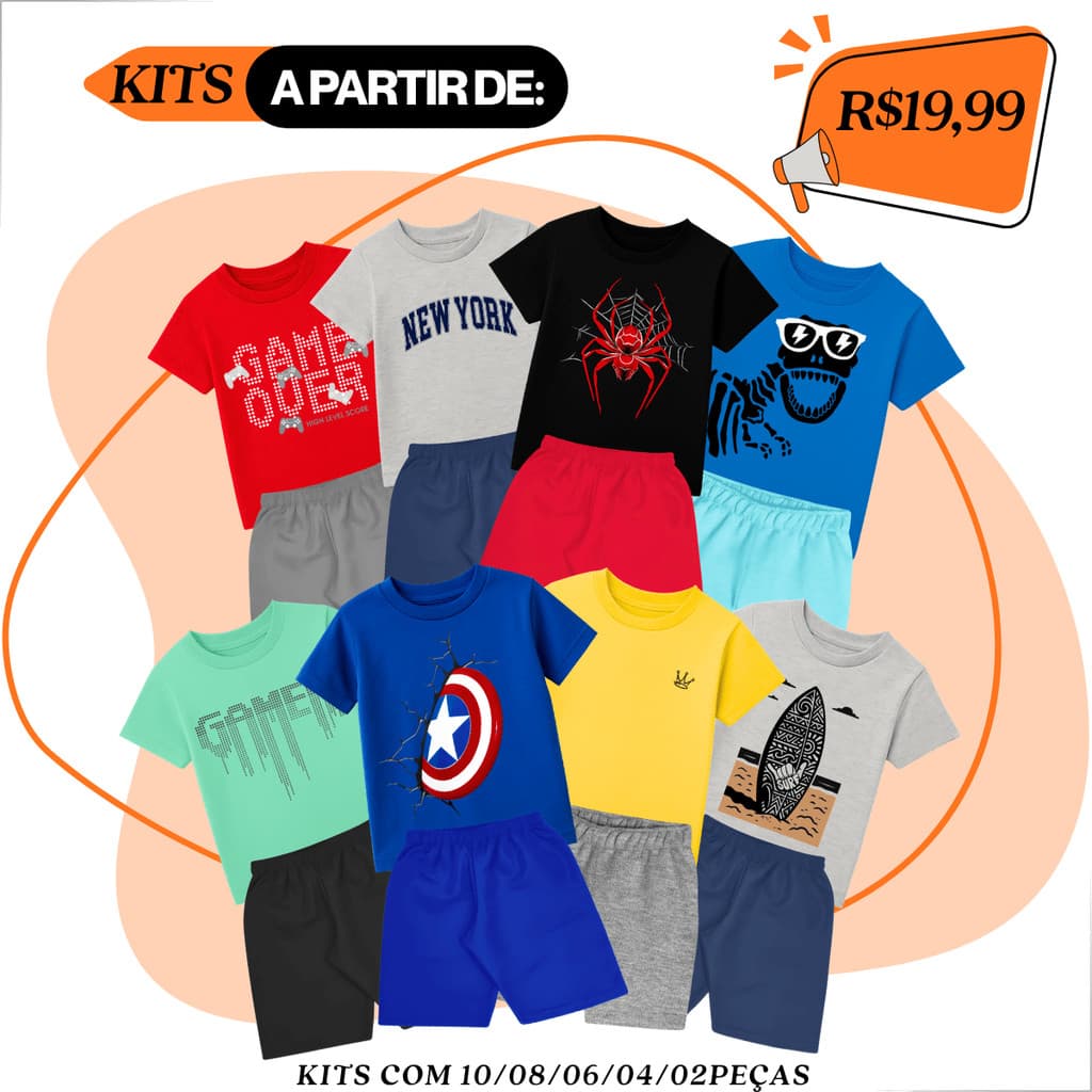 Kit Roupa Infantil Menino Verão Tamanhos 1 ao 12