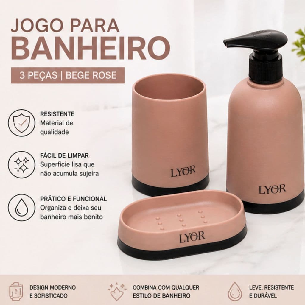 JOGO PARA BANHEIRO DE PLASTICO COM 3 PECAS / LYOR