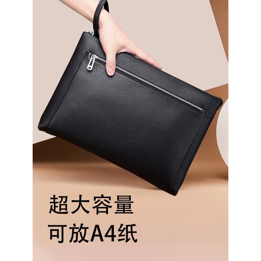 Couro genuíno High-End bolsa masculina negócios Envelope embreagem saco de pulso Kraft grande capacidade A4 papel embrea