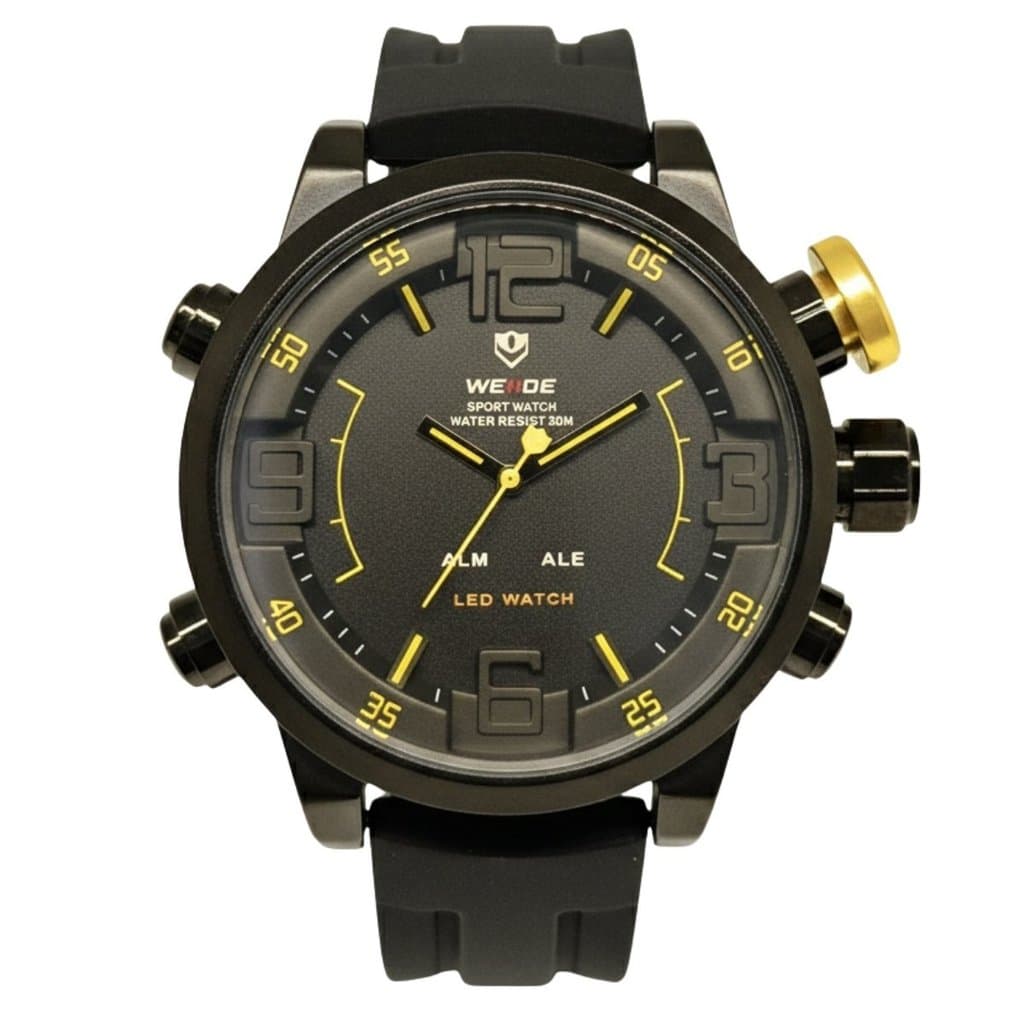 Relógio Masculino Weide Analógico WH-5210 Preto e Amarelo (Resistente à água 3ATM, Vintage, Luxuoso, Charmoso, Fashion)