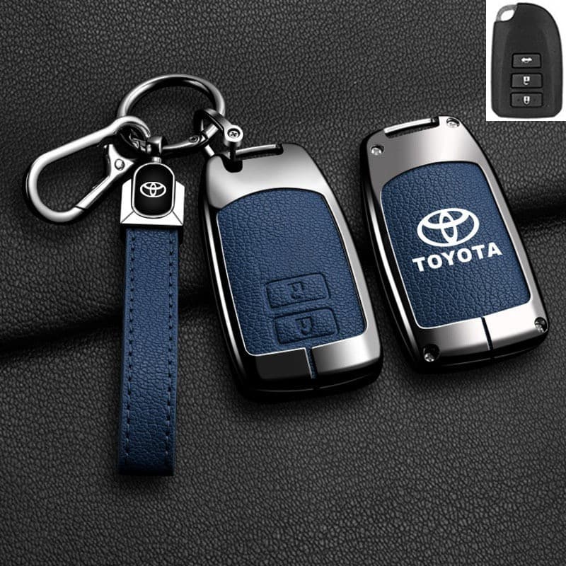 Capa para Chave de Carro Toyota Yaris Vios em Metal e Couro 2/3 Botões 0584