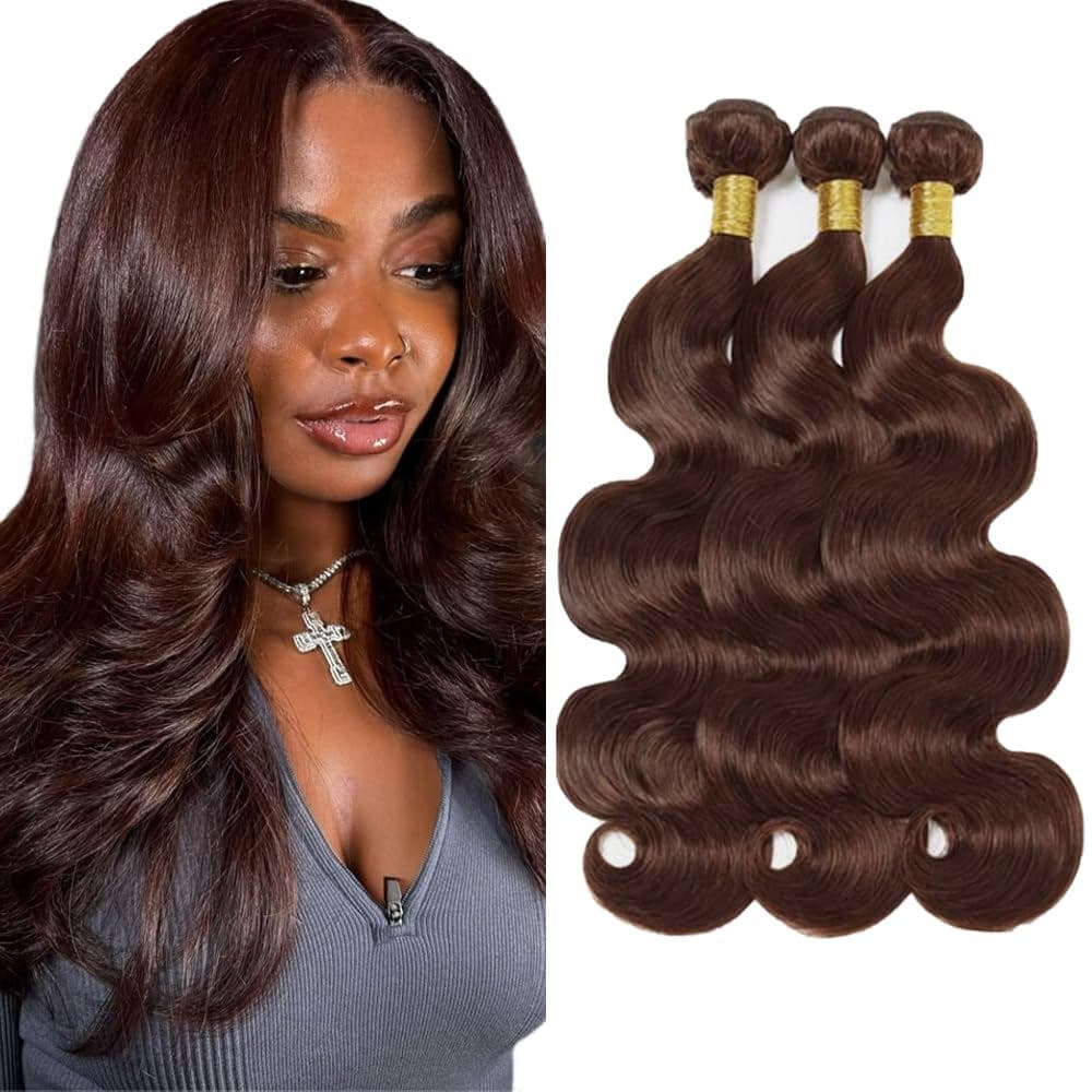 Pacotes de Cabelo Humano Cor Marrom, 4 Pacotes, 16, 18, 20 polegadas, Grau 8A, Cabelo Virgem Brasileiro Não Processado,