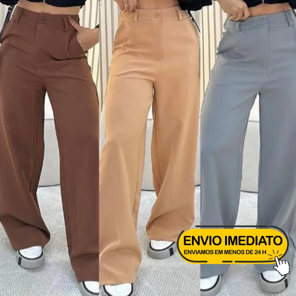 Calça Pantalona Alfaiataria Premium Wide Leg Elegante Promoção M G GG