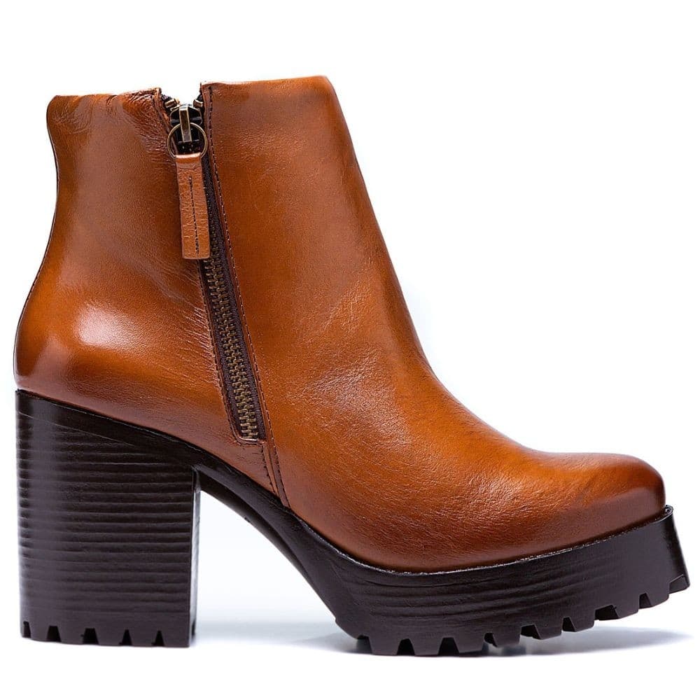 Bota Feminina Coturno Tratorado Cano Curto Zíper Lateral Bota Casual