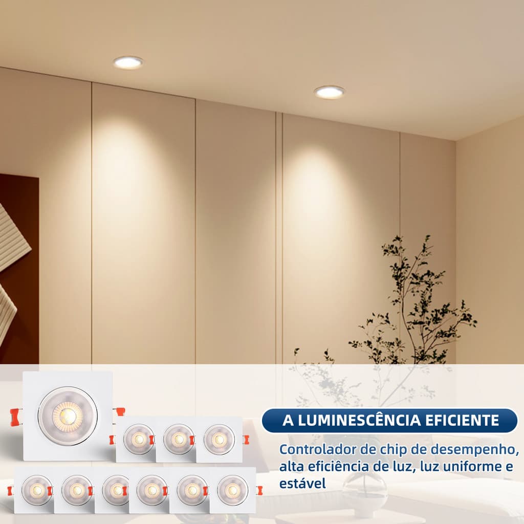 Kit 10 Spot led 7w Luminária Bivolt Direcionavel Quadrado Redondo Embutido Teto Sanca