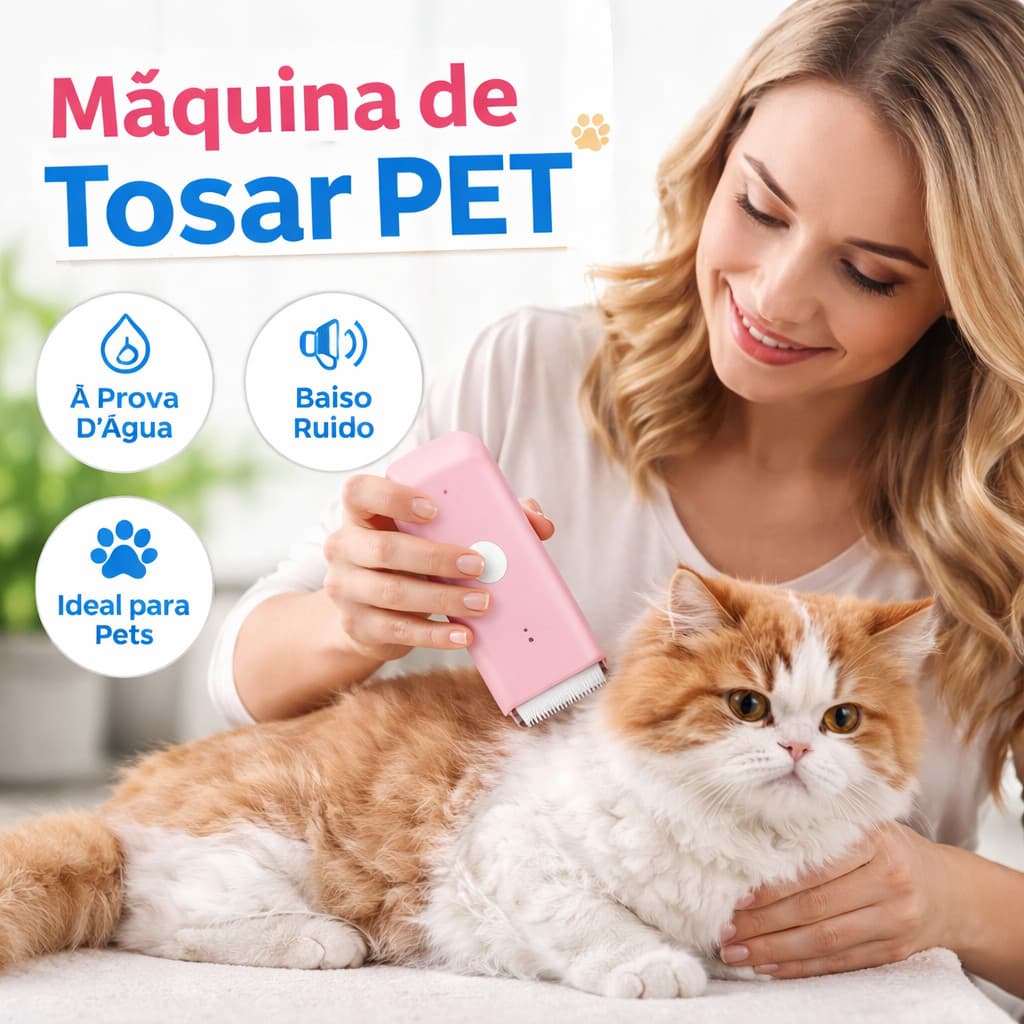 Máquina de Tosa Pet à Prova d’Água | Silenciosa | Lâmina Inox + Cerâmica | Cães e Gatos