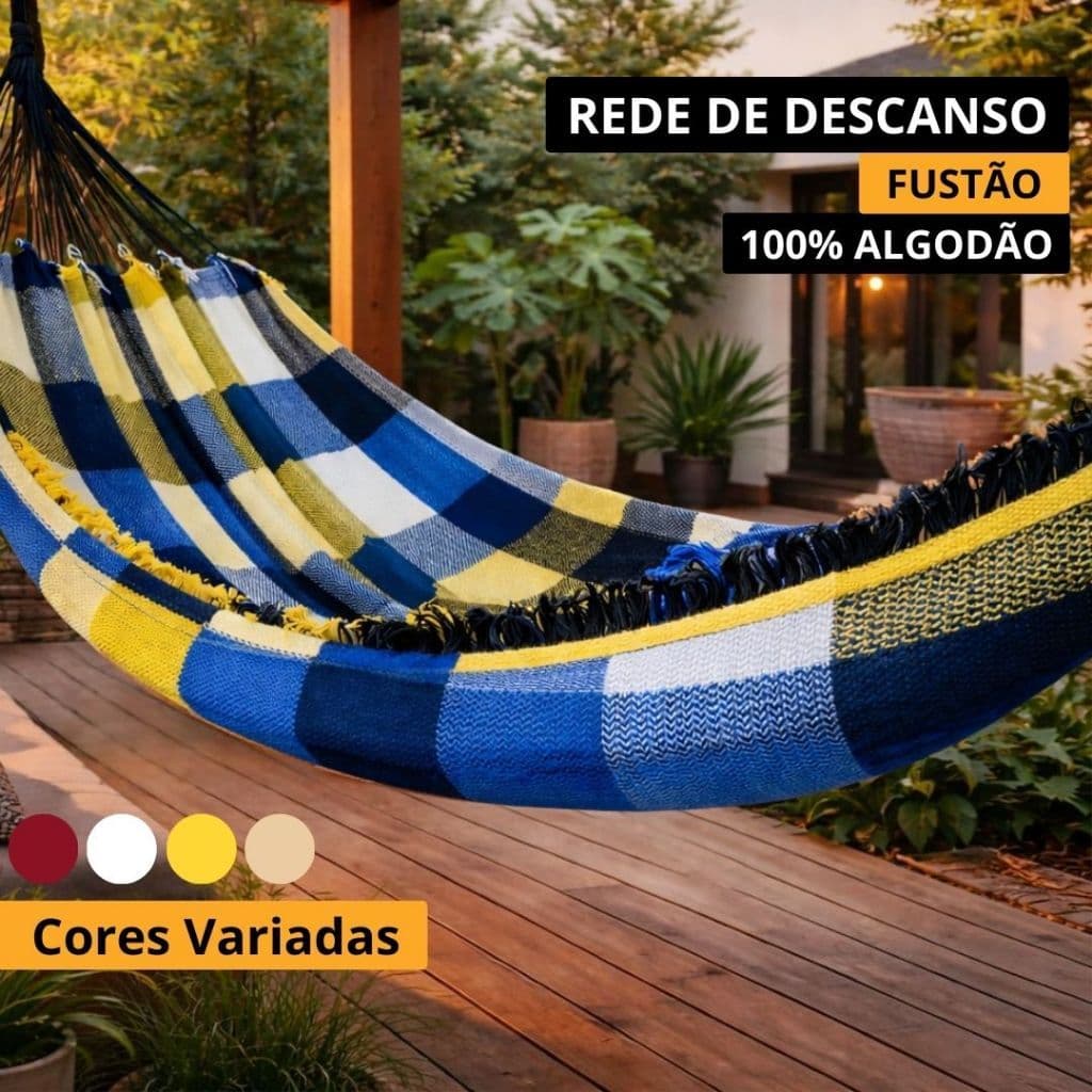 Rede Fustão 100% Algodão para Acampamento e Conforto para sua varanda