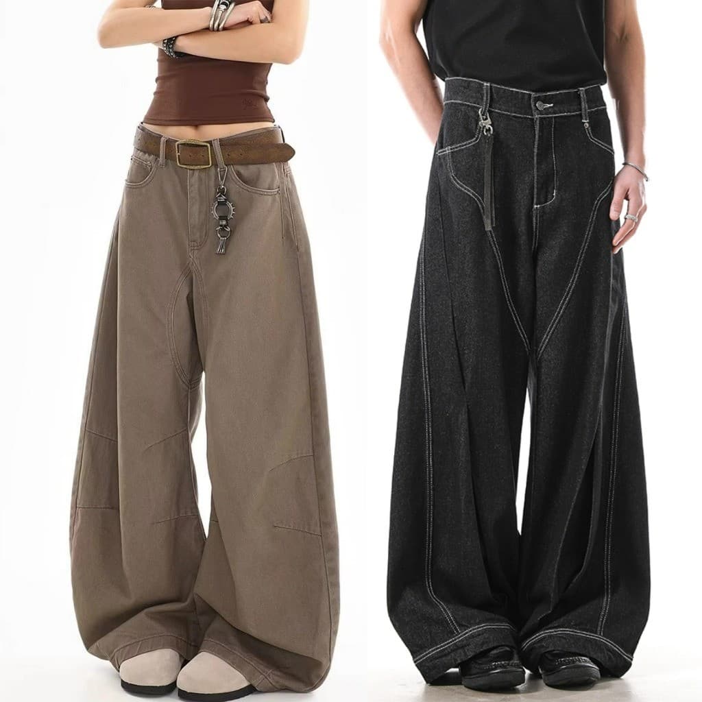 Calças jeans Largas Faca Dobrável Americano Retro Perna Larga Soltos