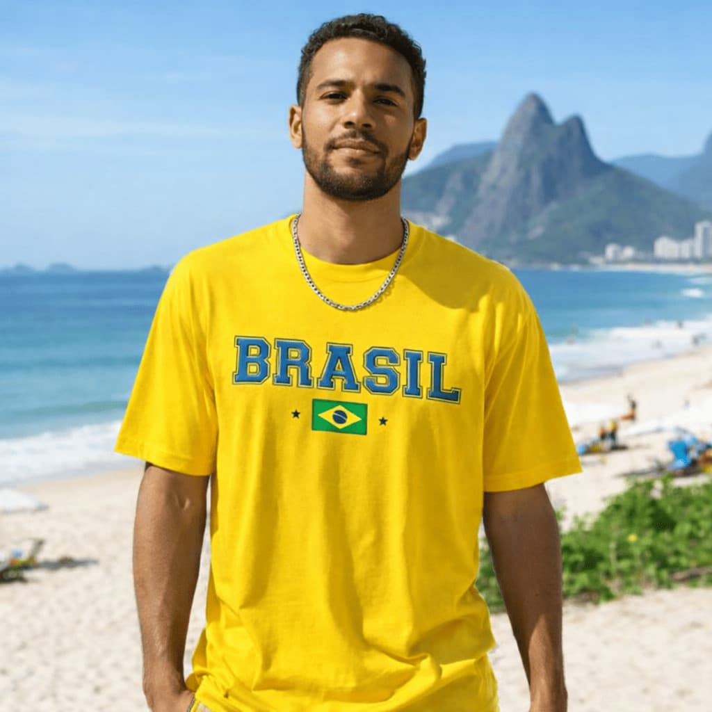 Camisa Camiseta Brasil 100% Algodão Estampada Unissex South America Básica Lançamento Futebol