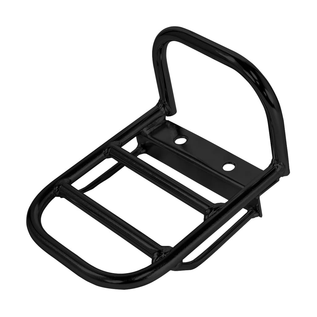 Bagageiro Tubo Pro Tork Para Uso em Mobilete Garupa Branco Preto e Cromado Fabricado em aço carbono