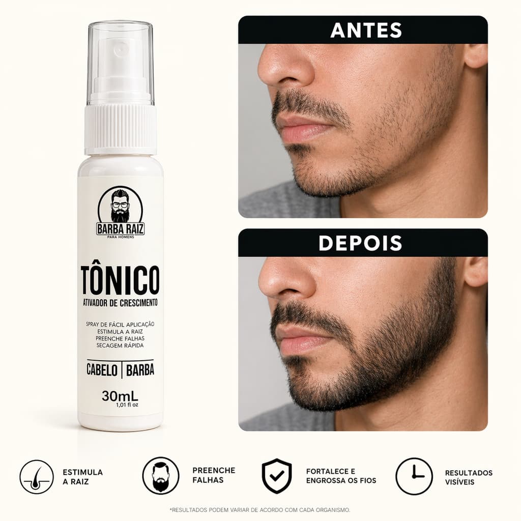 Tônico de Crescimento para Barba e Cabelo – Fortalecimento, Preenche de Falhas e Estímulo Capilar