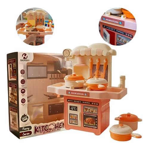 Kit Cozinha Infantil Bancada Mini Chef Divertido Montessori Educativo Com Luz
