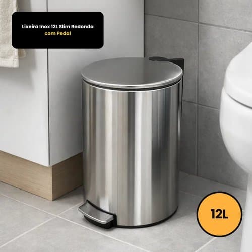 Lixeira Inox 12L Slim Com Pedal | Moderna, Compacta e Ideal para Cozinha e Banheiro
